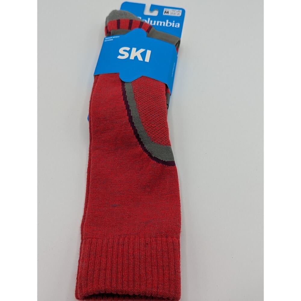Columbia Ski Mens Size Medium 6-9 Wool Blend Over The Calf Socks Grey/Red New